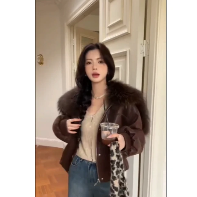 冬季貉子毛领鹅绒派克服24923