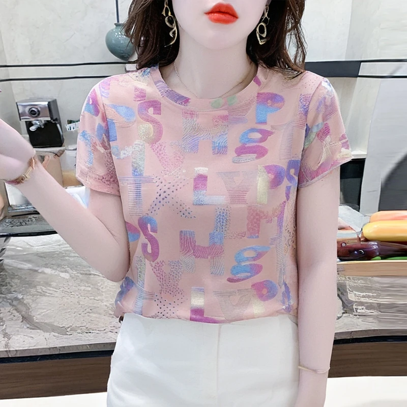夏季小众设计感字母渐变色印花纯棉短袖t恤韩版时尚独特漂亮小衫