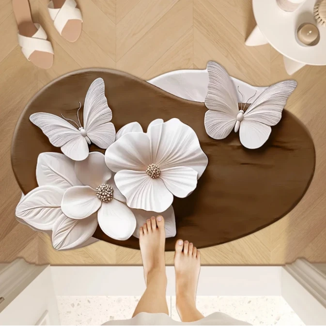 轻奢风异形蝴蝶浴室洗手间吸水防滑硅藻泥地垫Z