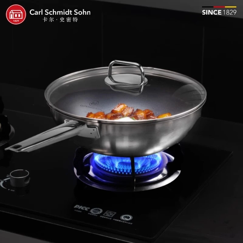 卡尔史密特silver系列28cm不粘炒锅304不锈钢煎炒锅