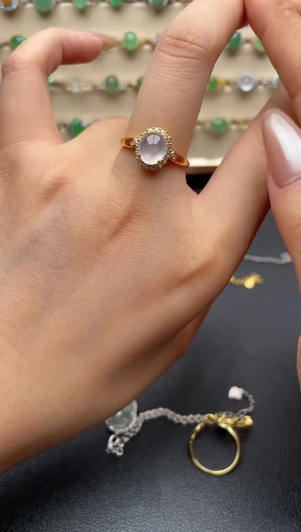 银S925镶嵌戒指翡翠一物一证一礼盒