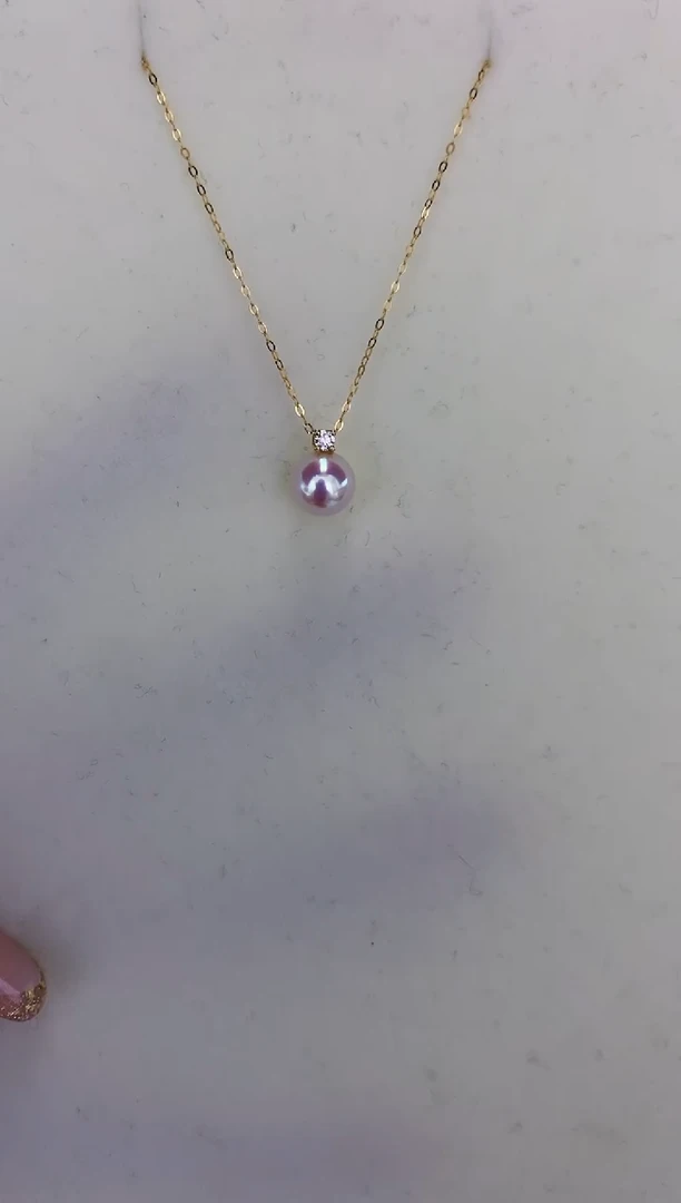 18K金镶嵌DA海水珍珠X001 王妃带钻吊坠7.5-8MM