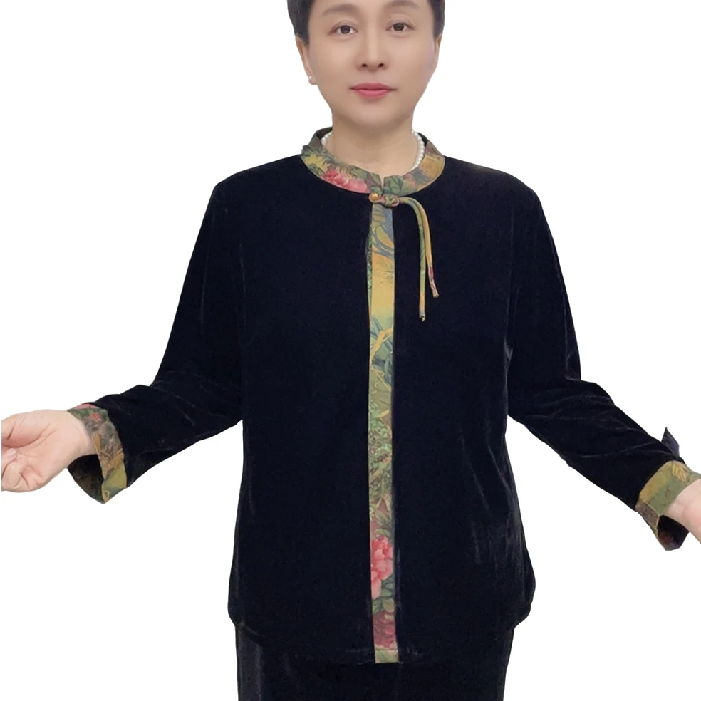 (立领流苏）丝绒高档宽松加肥加大中老年妈妈装洋气开衫2025新款
