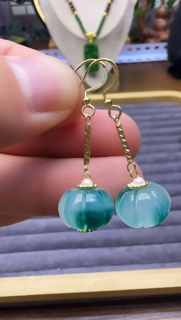 14K金镶嵌翡翠耳饰E227