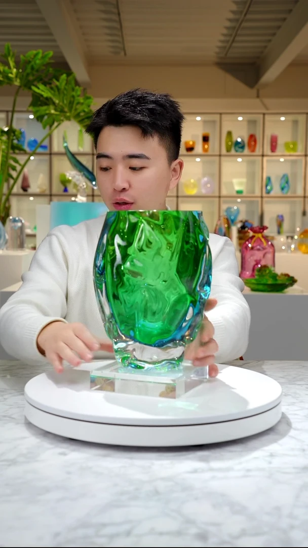 手工艺品琉璃蓝绿色设计款花器