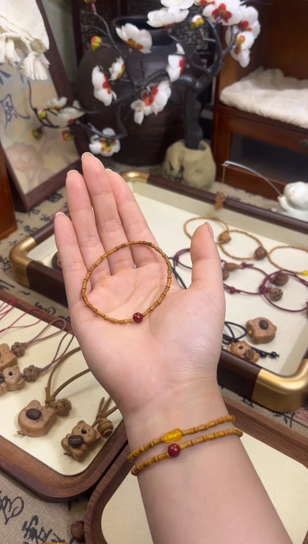 手串桃核【桃缘行】竹节「红色莎莎」桃木桃核辟、挡、驱、护 备注手围