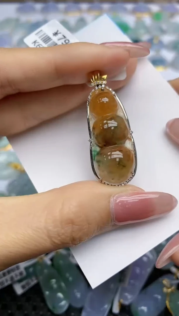 【闪购商品】翡翠挂件18K金镶嵌天然翡翠A货