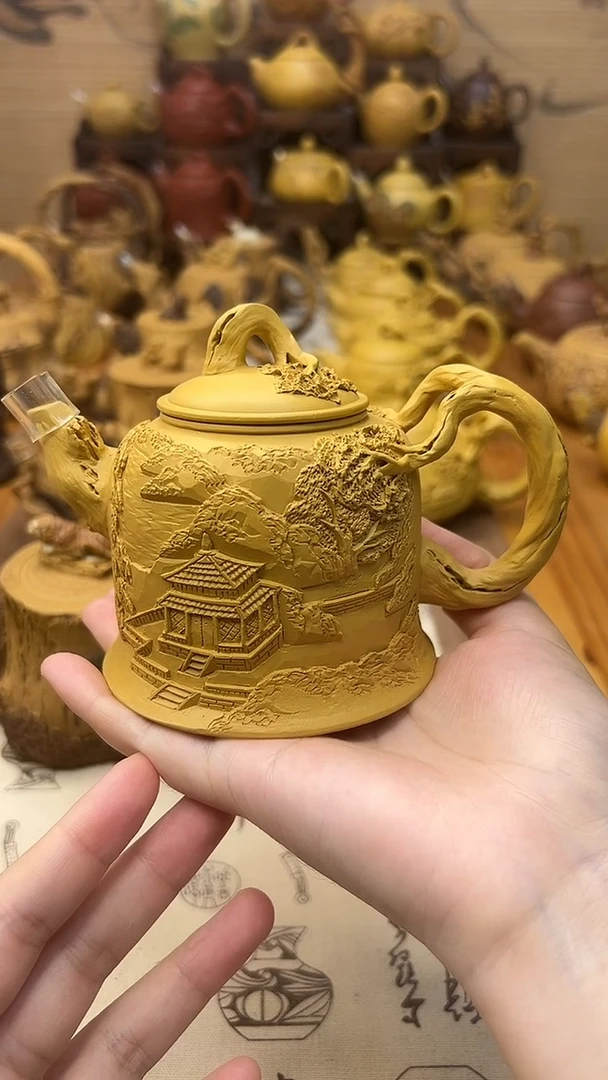 茶壶紫砂倪*山水人家金钟壶