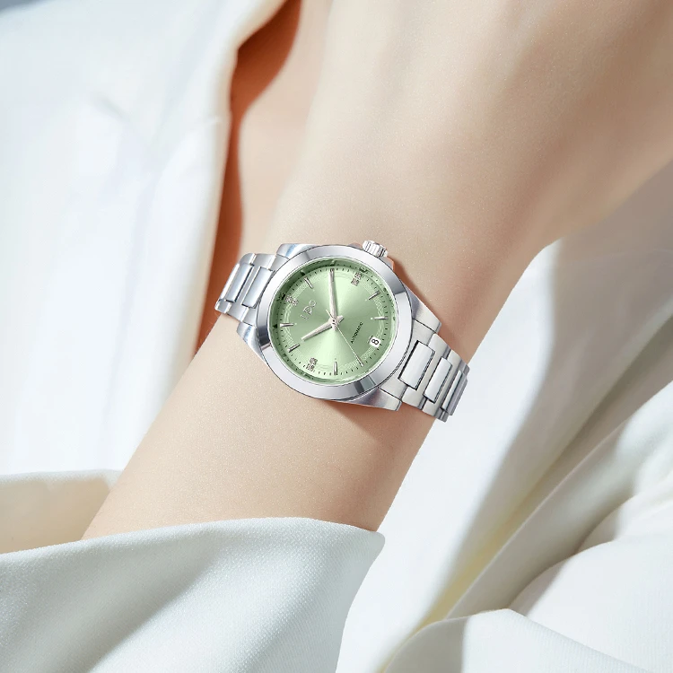 I DO悦动系列轻奢简约百搭女士全自动机械腕表日历搪瓷表盘（不不）