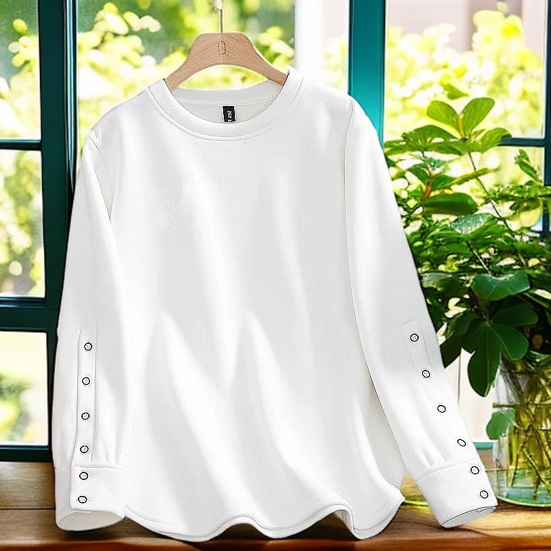 宽松圆领女装纯棉加绒洋气打底衫创意外穿长袖t恤卫衣春冬季新款
