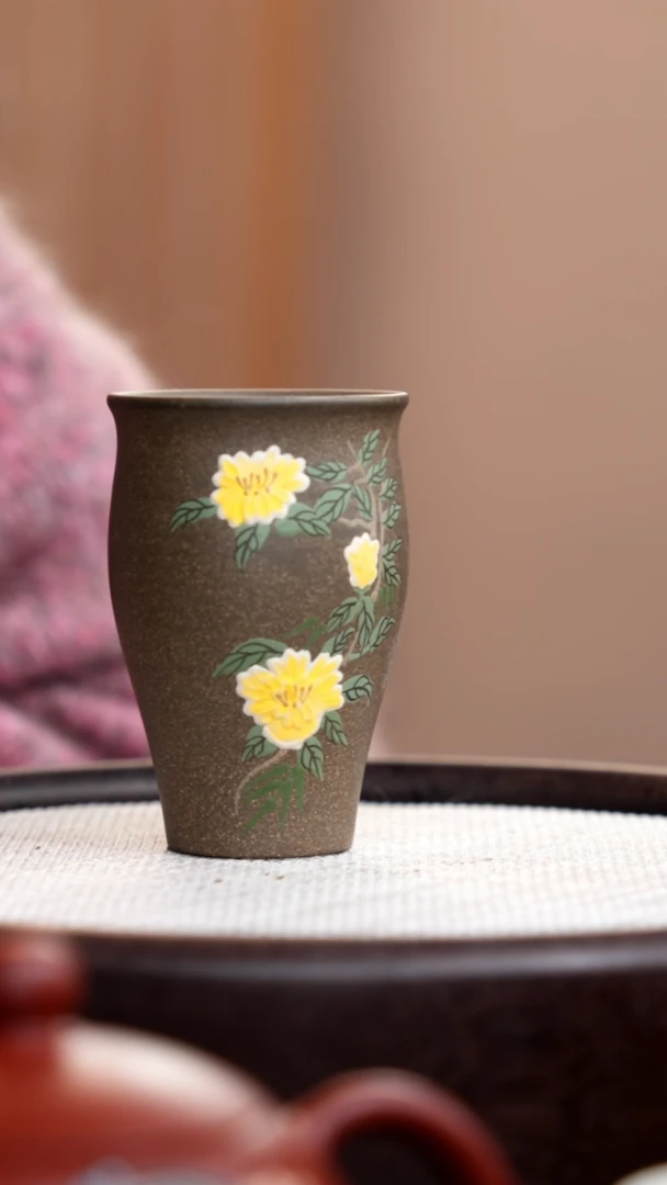 【闪购商品】紫砂茶壶老青段闻香杯泥绘三花