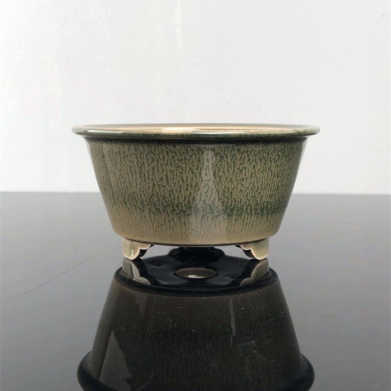 396 小号秋物山手工高温拉丝黄绿釉系列盆 景德镇陶瓷 中国风绿植