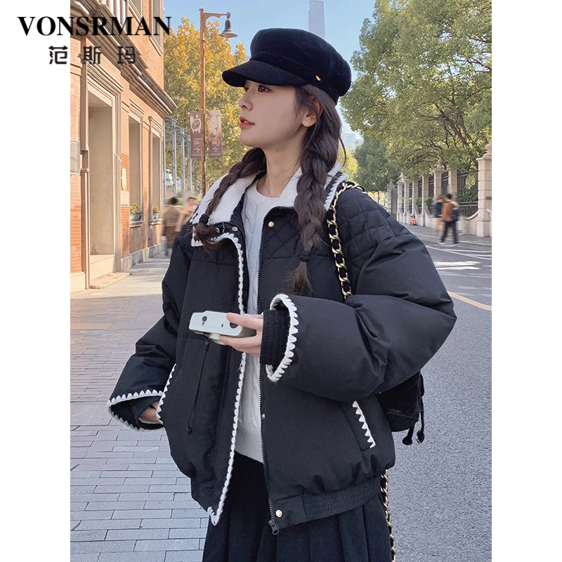 黑色翻领羽绒服女2025年冬季新款时尚保暖白鸭绒学院风保暖短外套