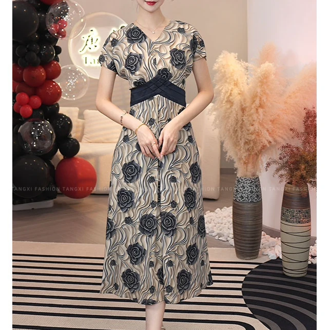 现货2025夏季新款【ZM24-X570】法式小众时尚碎花收腰连衣裙子