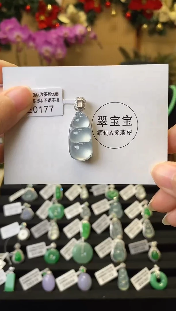 颈饰18K金镶嵌翡翠E0177 福豆 含运营费