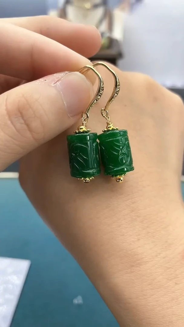 和田玉银S925镶嵌耳饰路路通耳钩