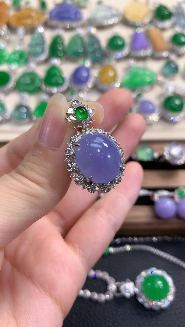 翡翠18K金镶嵌吊坠(不含链)春日珠宝 D37紫货有色差