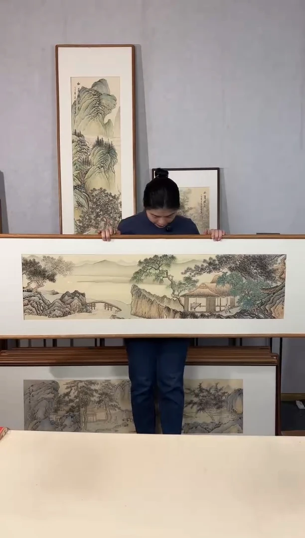国画手绘*山水*52*172cm带框发货