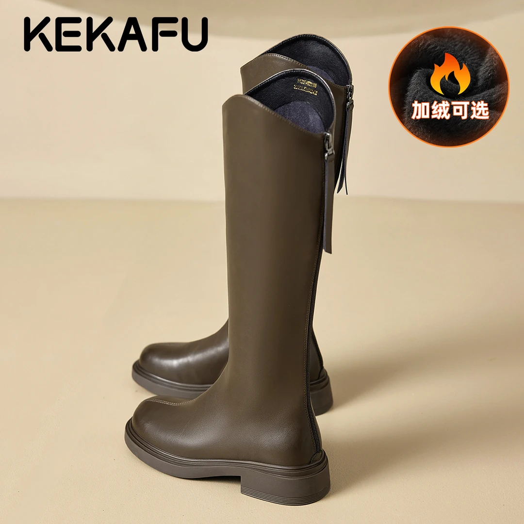珂卡芙长筒靴女冬季新款显瘦粗腿骑士靴小个子V口显瘦不过膝靴子
