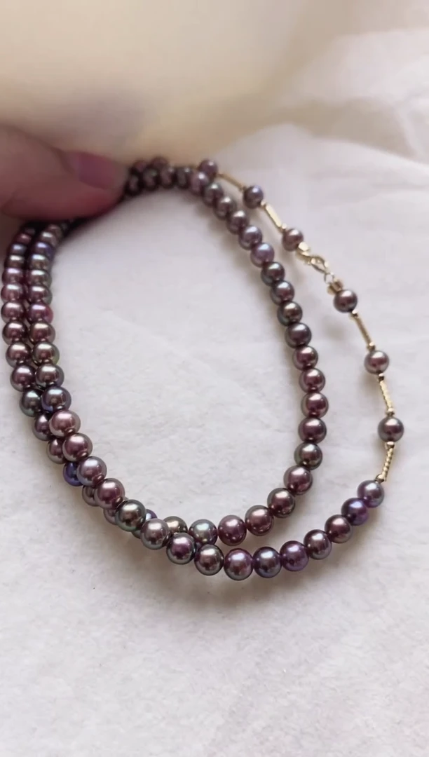项链18K金镶嵌淡水珍珠淡水紫珠项链