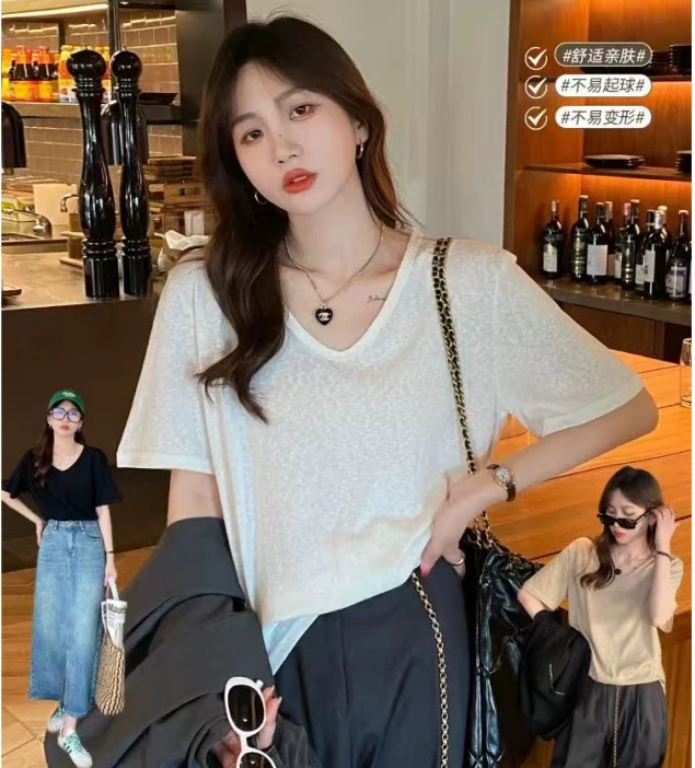 (玉姐家)纯色短袖T恤女装2025夏季新款宽松 新选f1124 J09250