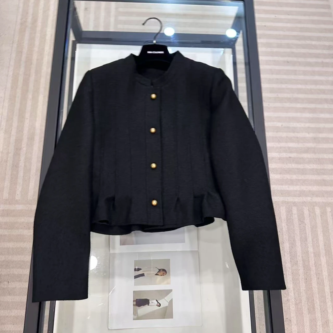 ALL IN 秋冬新款立领女短款气质名媛高级感白色荷叶边上衣