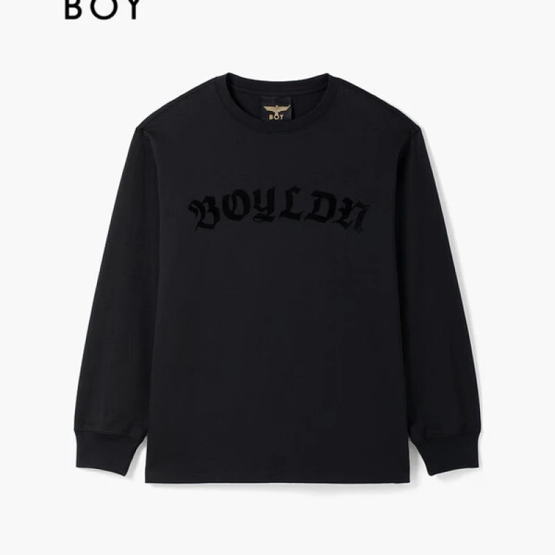 BOYLONDON新款琥珀流光秋男女同款黑简约经典圆领休闲长袖N00017