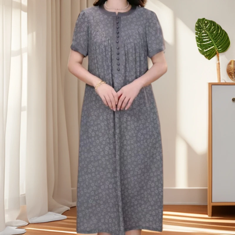 001夏季宽松腰吸汗套头常规连衣裙中长款休闲纯色纯欲风