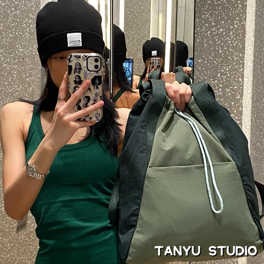 探屿日系抽绳双肩包女运动尼龙腋下单肩包大容量健身瑜伽多功能包