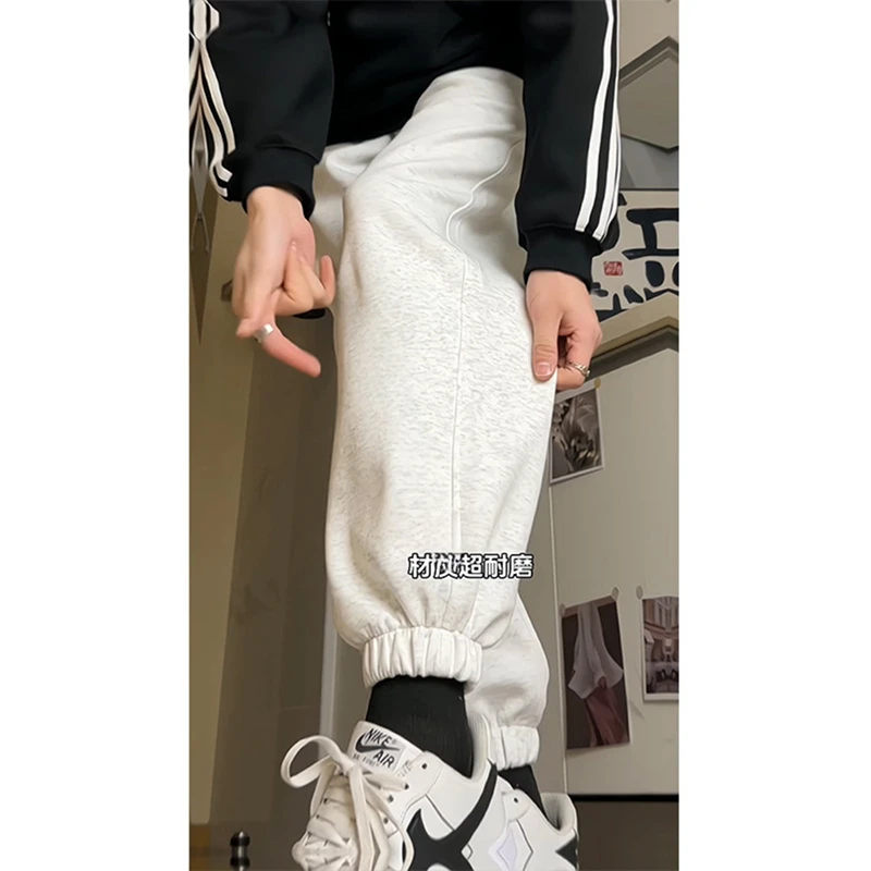 时尚百搭个性白花灰裤春秋美式帅气男士裤子设计感宽松束脚运动裤