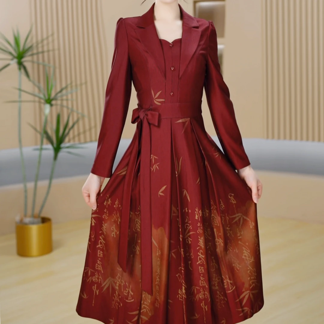 【晨薇女装】2402早春穿搭新中式连衣裙时尚大气收腰修身显气质