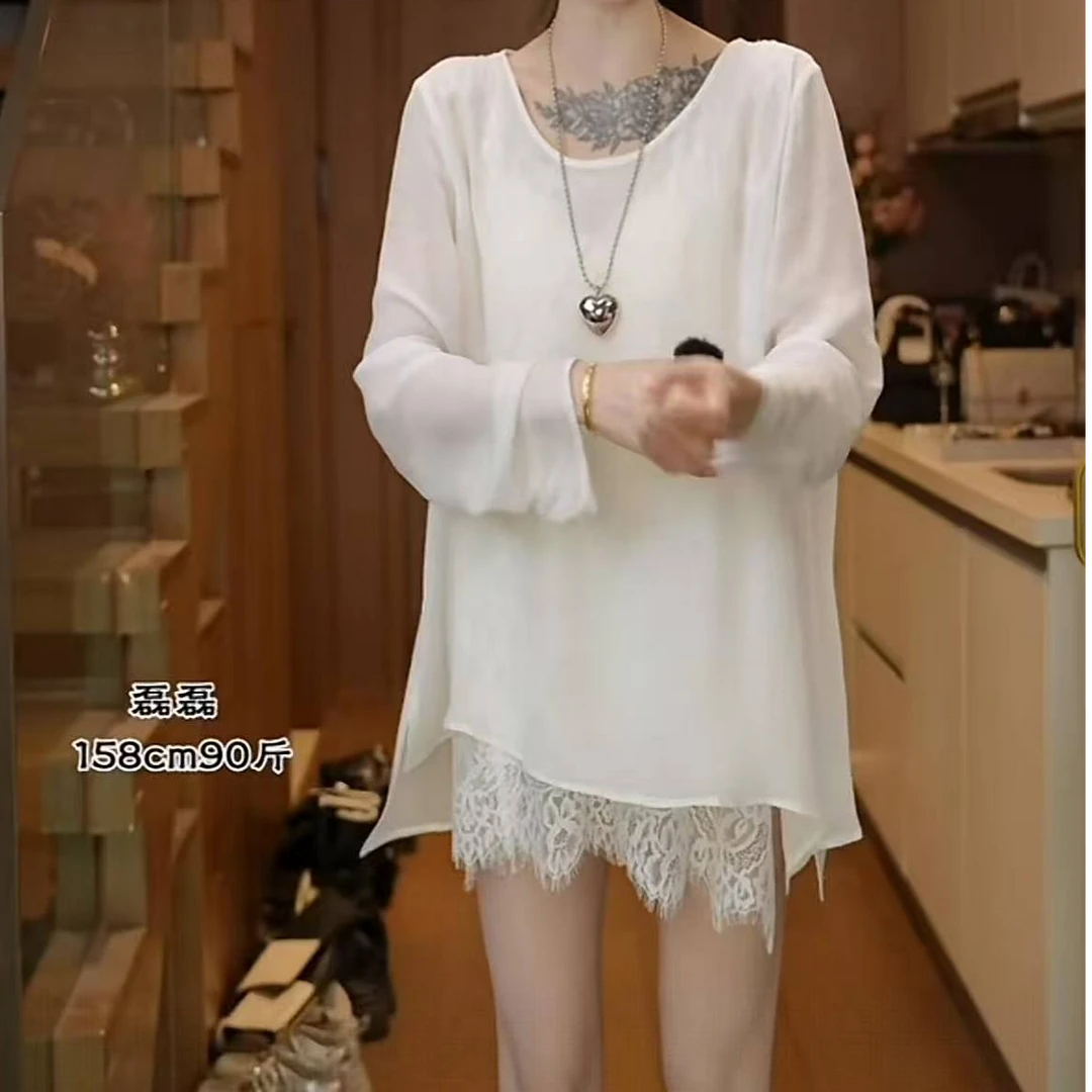 磊磊【月白松露】上衣 重工原创后背拼接蕾丝飘逸感上衣#88156