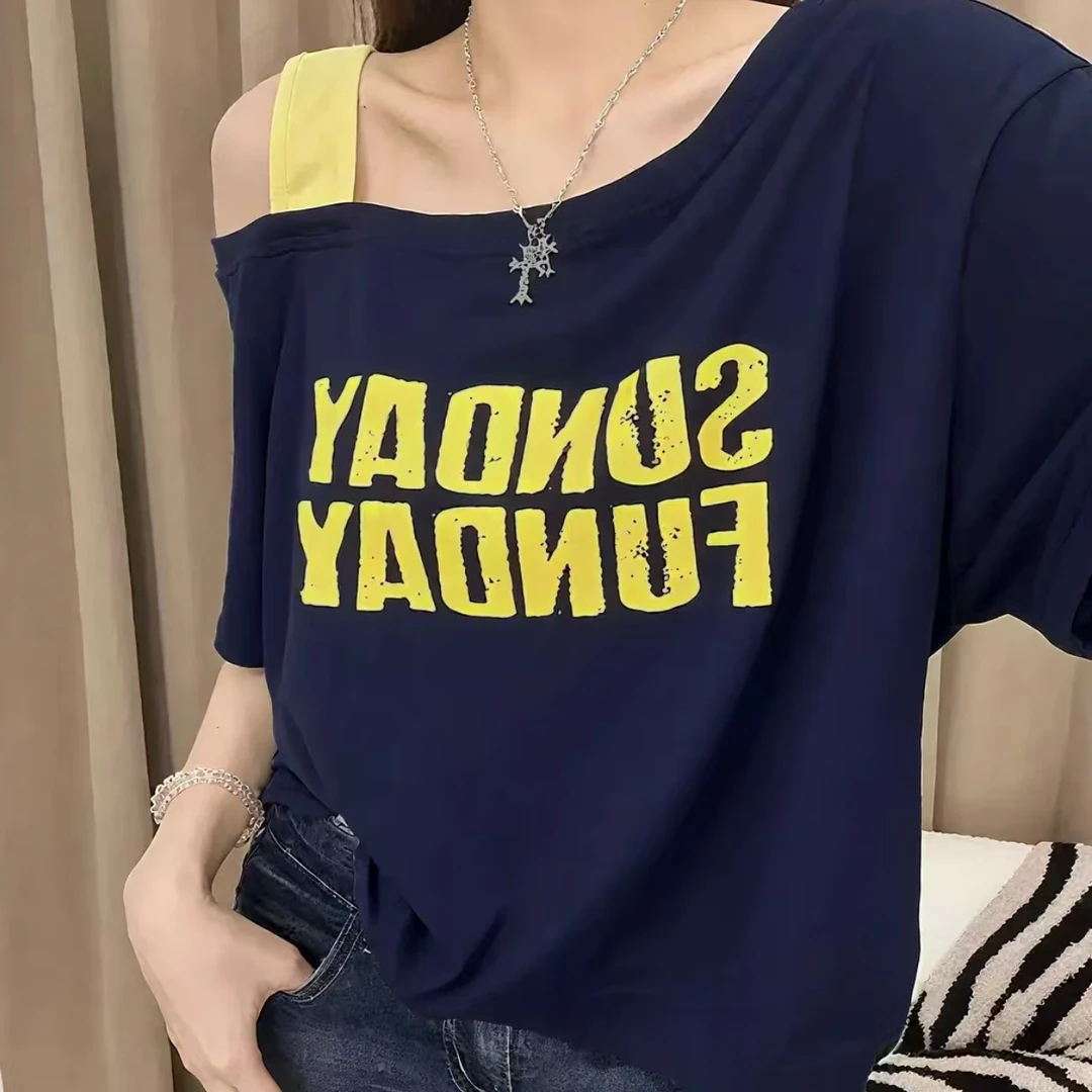 8098夏季慵懒风撞色女T显瘦百搭休闲