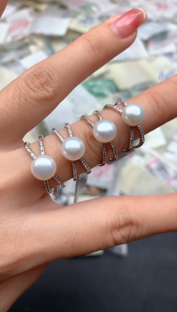 银S925镶嵌戒指淡水珍珠多样性发货（发一个）