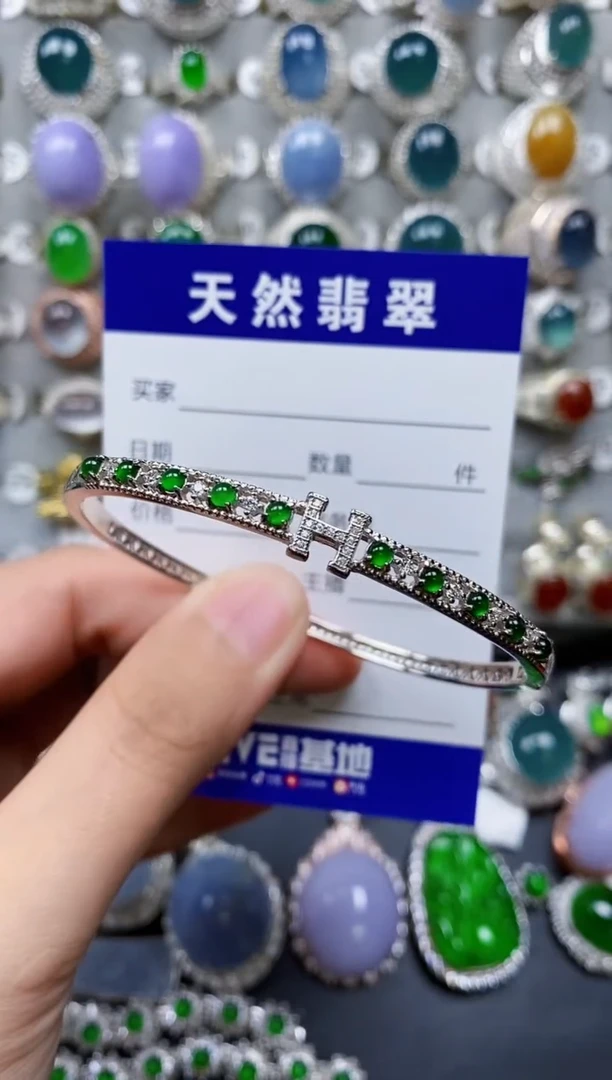 【闪购商品】翡翠手镯银S925镶嵌0438