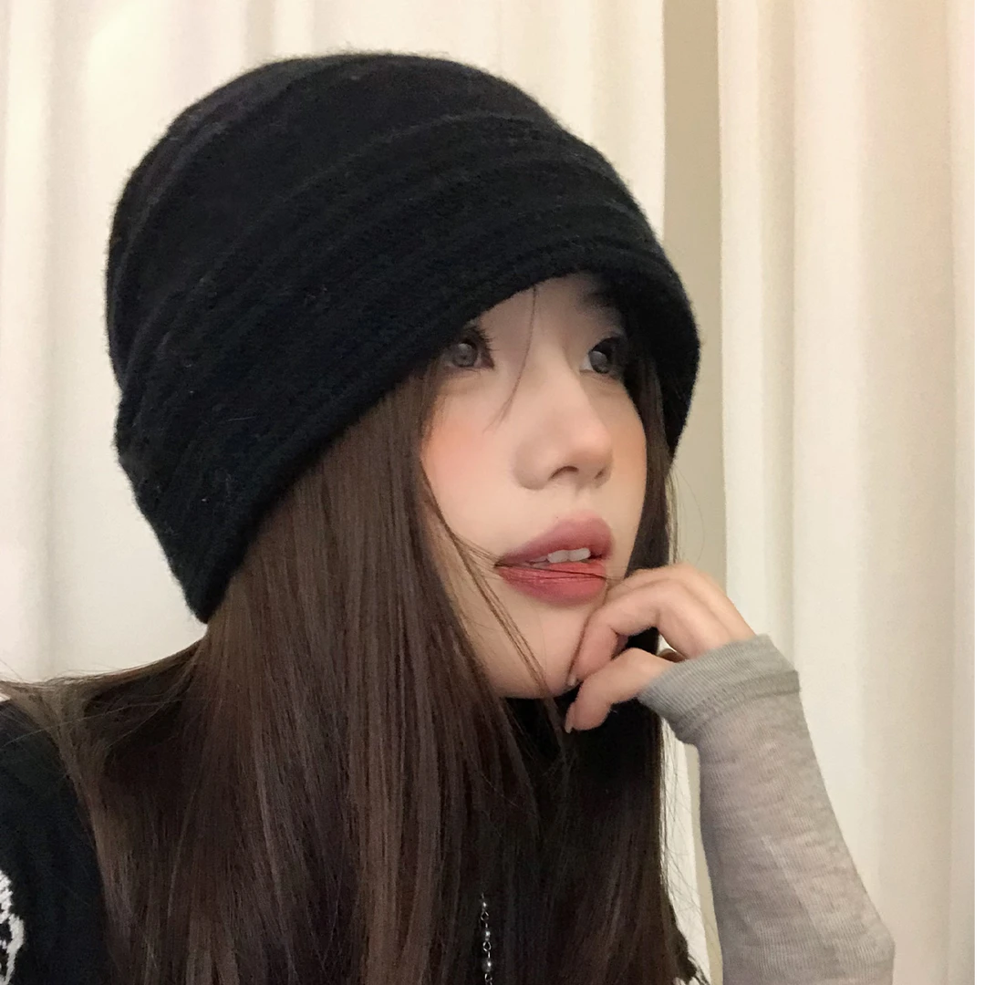 冷帽女士冬大头围包头帽褶皱翻边复古时尚百搭护耳显脸小堆堆帽子