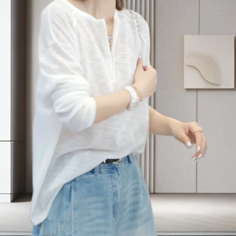 【氧气少女】2025夏季新款超薄天丝亚麻防晒针织衫宽松慵懒风上衣