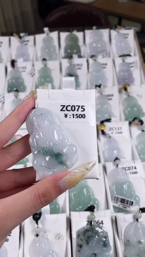 颈饰未镶嵌翡翠ZC075高冰飘花观音+孤品+送同款绳子