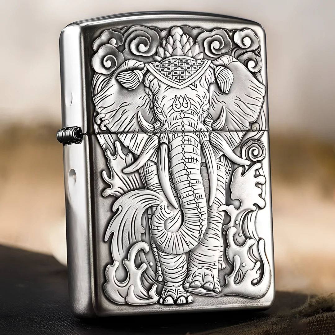 ZIPPO/之宝打火机鬼王925银盔甲机浮雕六牙大象防风煤油男士DYJ1