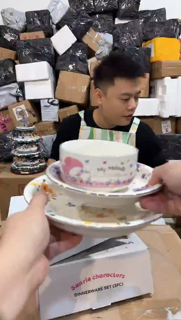 瓷片原盒三利鸥餐盘3件套
