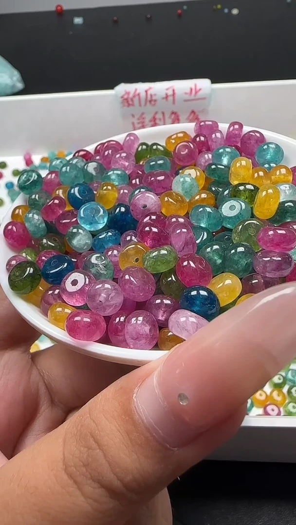 未镶嵌珠宝半成品碧玺小灯泡碧玺算盘珠N470卡5*8mm散珠20颗