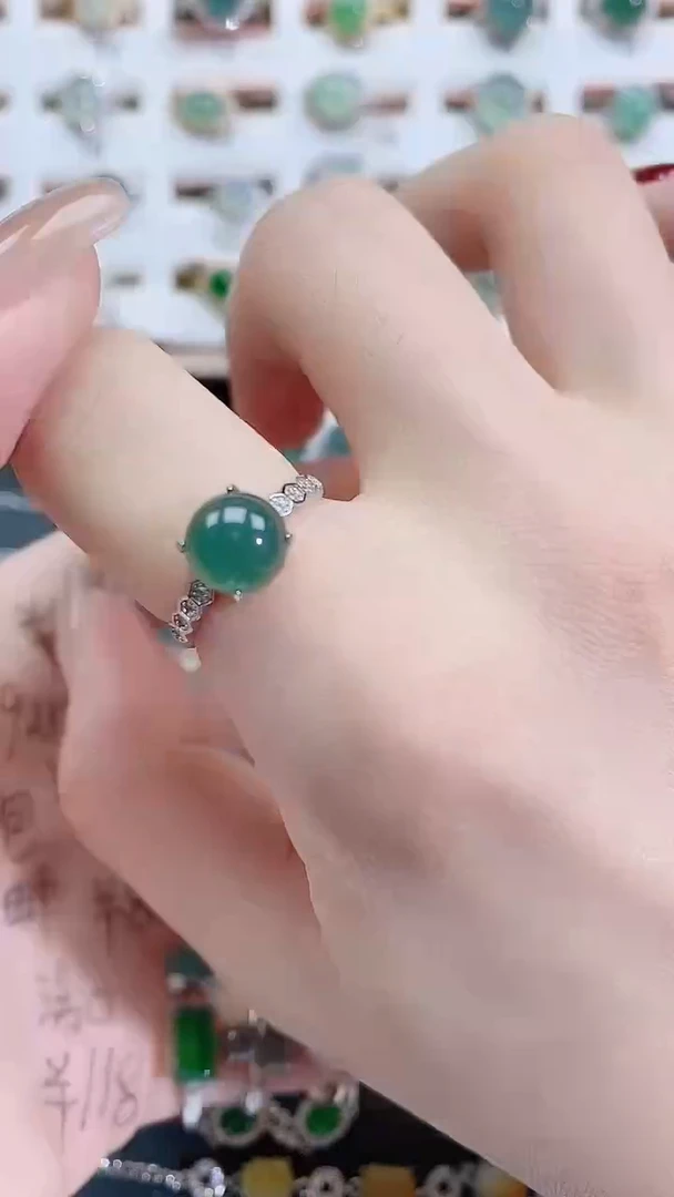 银S925镶嵌戒指翡翠天然翡翠
