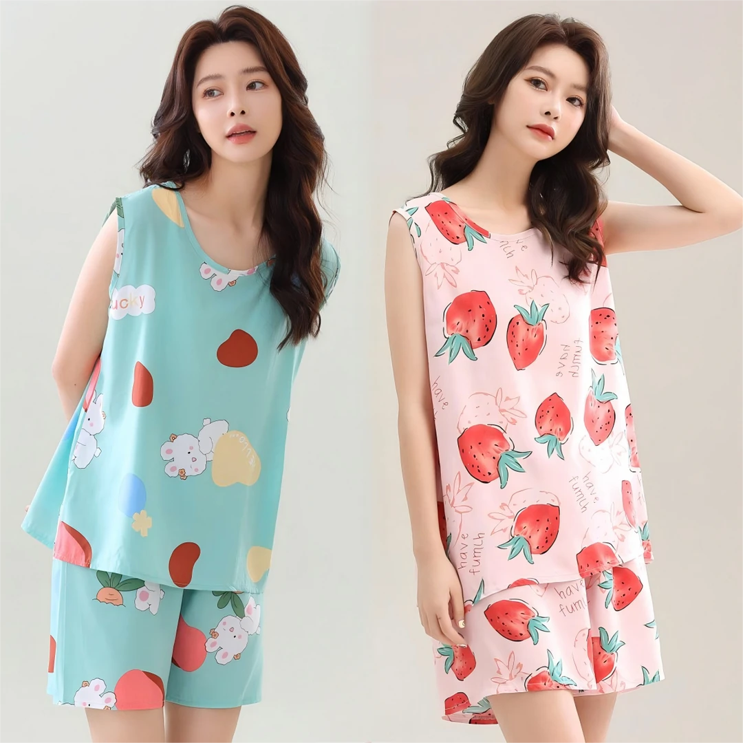 【琪宝】无袖背心套装短裤薄款棉绸睡衣夏季女韩版休闲两件套家居服