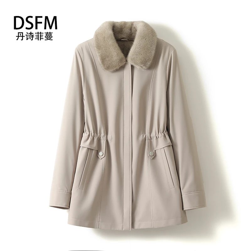 新款水貂派克服女可拆卸整貂内胆尼克服拉链显瘦中长外套7786