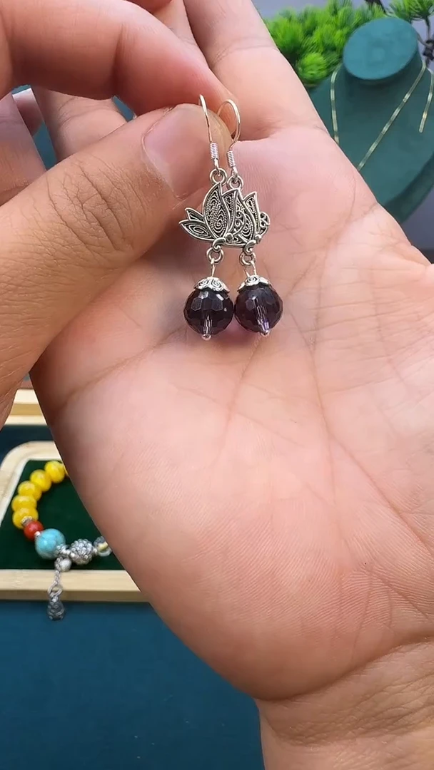 紫晶耳饰银S925镶嵌E12