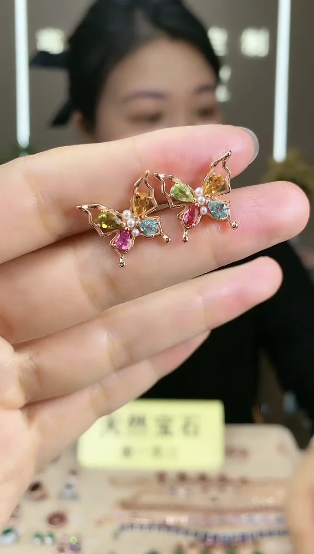 【闪购商品】碧玺耳饰银S925镶嵌耳饰