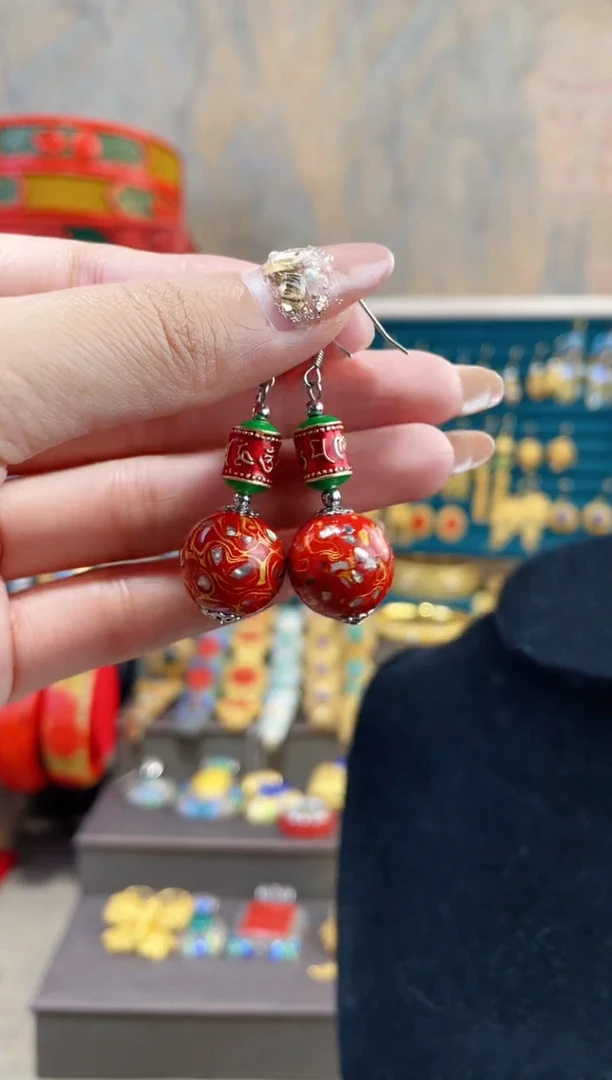 【闪购商品】非遗犀皮漆精品耳环红色