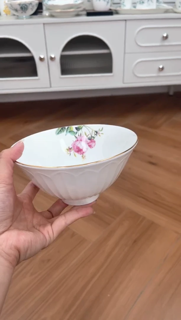 瓷片玫瑰高骨骨瓷面碗