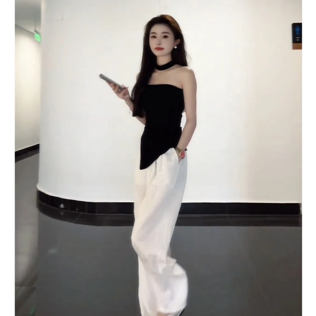 【现货】2025夏季新款时尚百搭修身显瘦设计感抹胸上衣裤子两件套