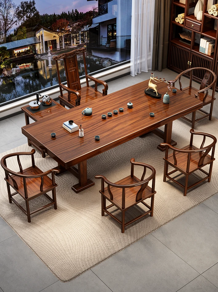 实木大板茶桌椅组合新中式客厅家用茶几一整套泡茶台阳台喝茶桌子